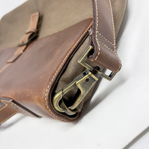 Boconi Messenger Lap Top Bag Flap Front Canvas and Leather Brass Hardware - Picture 10 of 16